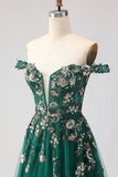Corsetto A Verde Scuro A  Shoulder Scoperto Abito da Cerimonia lungo con paillettes