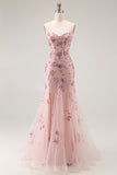Blush sirena paillettes corsetto trasparente con perline lungo abito da ballo con pizzo sulla schiena