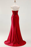 Sirena rossa senza spalline Appliqued Corsetto in rilievo lungo Prom Dress con fessura