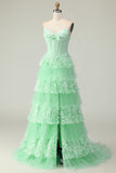 Sweetheart A Line Viola Corsetto Tiered Ruffle Abito da ballo lungo con paillettes