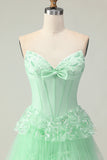 Sweetheart A Line Viola Corsetto Tiered Ruffle Abito da ballo lungo con paillettes