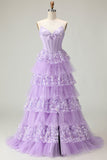 Purple Sweetheart A Corsetto a linea abito da ballo lungo con volant e paillettes con paillettes