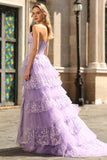 Purple Sweetheart A Corsetto a linea abito da ballo lungo con volant e paillettes con paillettes