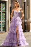 Purple Sweetheart A Corsetto a linea abito da ballo lungo con volant e paillettes con paillettes