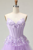 Sweetheart A Line Viola Corsetto Tiered Ruffle Abito da ballo lungo con paillettes
