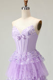 Sweetheart A Line Viola Corsetto Tiered Ruffle Abito da ballo lungo con paillettes