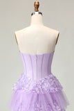 Sweetheart A Line Viola Corsetto Tiered Ruffle Abito da ballo lungo con paillettes