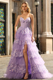 Purple Sweetheart A Corsetto a linea abito da ballo lungo con volant e paillettes con paillettes