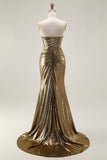 Metallic Dark Golden Mermaid senza spalline Cut Out Abito da ballo lungo con fessura