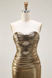 Metallic Dark Golden Mermaid senza spalline Cut Out Abito da ballo lungo con fessura
