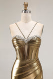 Metallic Golden Beaded Corsetto Mermaid Abito lungo da ballo con fessura
