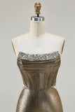 Metallic Dark Golden Corsetto in rilievo senza spalline Abito da ballo lungo