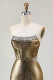 Metallic Dark Golden Corsetto in rilievo senza spalline Abito da ballo lungo