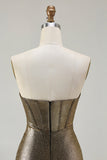 Metallic Dark Golden Corsetto in rilievo senza spalline Abito da ballo lungo