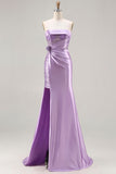 Vestito da Cerimonia lungo con paillettes a sirena viola viola senza spalline