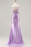 Vestito da Cerimonia lungo con paillettes a sirena viola viola senza spalline