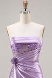 Vestito da Cerimonia lungo con paillettes a sirena viola viola senza spalline
