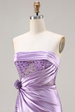 Vestito da Cerimonia lungo con paillettes a sirena viola viola senza spalline