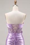 Vestito da Cerimonia lungo con paillettes a sirena viola viola senza spalline