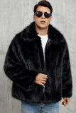 Cappotto da uomo corto in pelliccia sintetica soffice nera