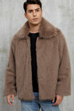 Cappotto da uomo corto in pelliccia sintetica soffice nera
