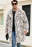 Cappotto da uomo invernale in pelliccia sintetica con risvolto dentato leopardato bianco
