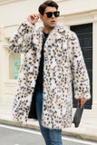 Cappotto da uomo invernale in pelliccia sintetica con risvolto dentato leopardato bianco