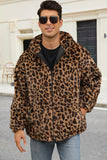 Cappotto invernale da uomo in pelliccia sintetica leopardato caffè con tasche