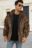 Cappotto invernale da uomo in pelliccia sintetica leopardato caffè con tasche
