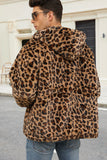 Cappotto invernale da uomo in pelliccia sintetica leopardato caffè con tasche