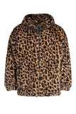 Cappotto invernale da uomo in pelliccia sintetica leopardato caffè con tasche