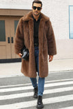 Marrone soffice pelliccia sintetica risvolto colletto lungo inverno cappotto da uomo