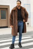 Marrone soffice pelliccia sintetica risvolto colletto lungo inverno cappotto da uomo