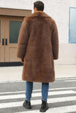 Marrone soffice pelliccia sintetica risvolto colletto lungo inverno cappotto da uomo