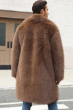 Cappotto invernale lungo da uomo con risvolto dentato in pelliccia sintetica marrone