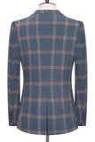 Blu Dentched Risvolto Slim Fit Plaid Abiti Da Uomo