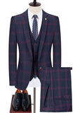 Blu Dentched Risvolto Slim Fit Plaid Abiti Da Uomo