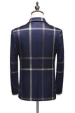 Blu scuro con risvolto dentellato Plaid 3 pezzi Abiti da uomo