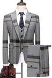 Blu scuro con risvolto dentellato Plaid 3 pezzi Abiti da uomo
