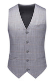 Grigio Plaid Risvolto Dentellato 3 Pezzi Abiti Formali Da Uomo