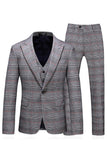 Uomo grigio plaid risvolto a lancia 3 pezzi Prom Suits