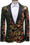 Scintillante Blazer da ballo con risvolto dentato blu viola da uomo con paillettes