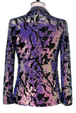 Scintillante Blazer da ballo con risvolto dentato blu viola da uomo con paillettes