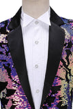 Scintillante Blazer da ballo con risvolto dentato blu viola da uomo con paillettes