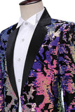 Scintillante Blazer da ballo con risvolto dentato blu viola da uomo con paillettes