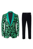 Verde 2 pezzi Jacquard scialle risvolto abiti da ballo da uomo