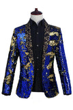 Scialle scintillante risvolto viola e blu uomo Prom Blazer con paillettes