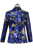 Scialle scintillante risvolto viola e blu uomo Prom Blazer con paillettes