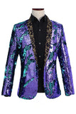 Scialle scintillante risvolto viola e blu uomo Prom Blazer con paillettes