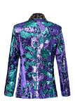 Scialle scintillante risvolto viola e blu uomo Prom Blazer con paillettes